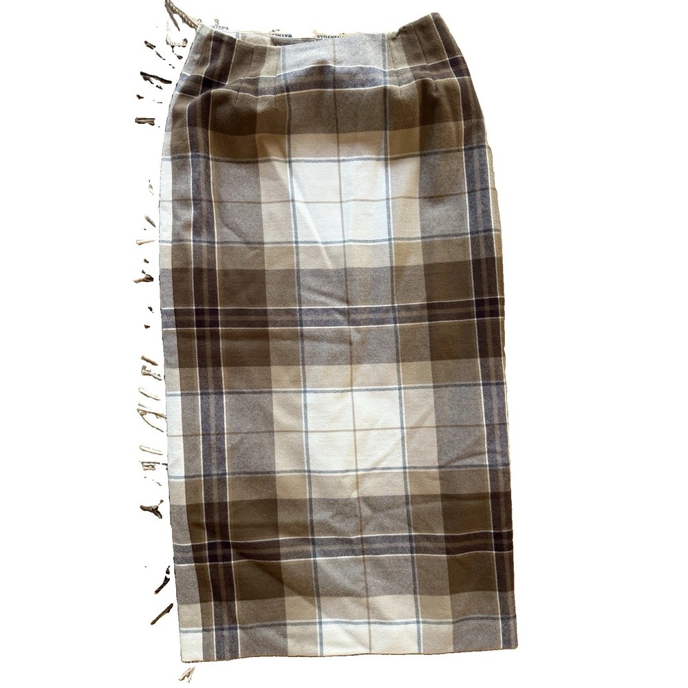 VTG USA Talbots Plaid Wool Wrap Skirt Fringe Hem Size 8 Brown Tan Lambswool